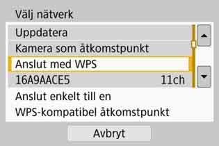 Upprätta en Wi-Fi-anslutning med WPS (PIN-läge) 3 Välj [Registrera enhet för anslutning]. Visas inte om en webbtjänst har valts i steg 2.