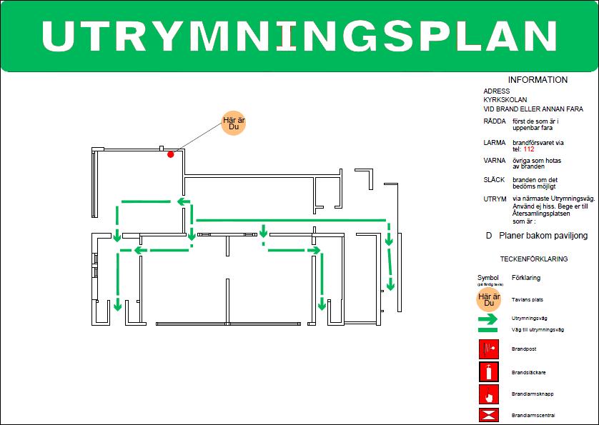 I figur F5 visas utrymningsplanen för del D.