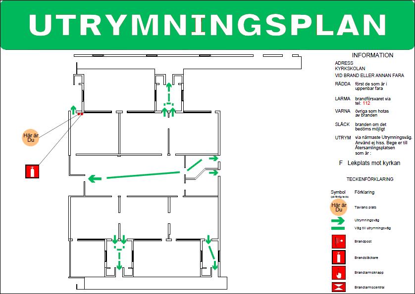 I figur F7 visas utrymningsplanen för del F.