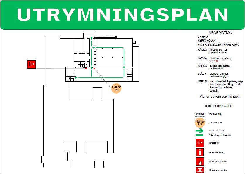 I figur F9 visas utrymningsplanen för del H.