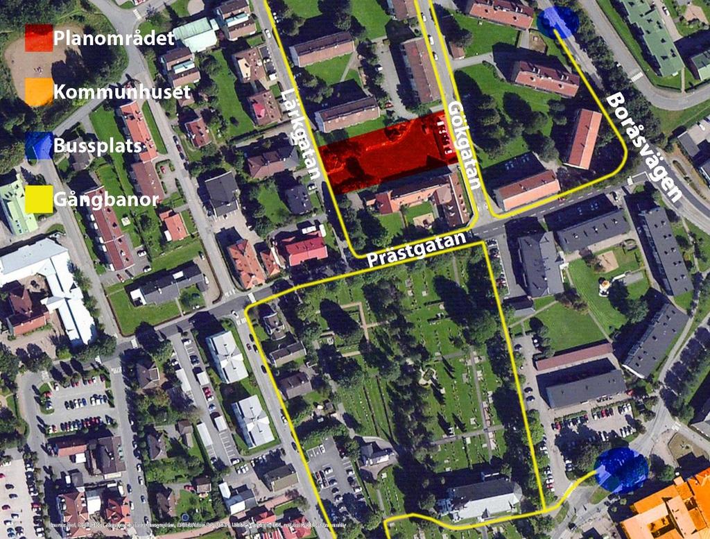 Offentlig service Planområdet är centralt beläget, 350 m till Kinna centrum med handel och service.