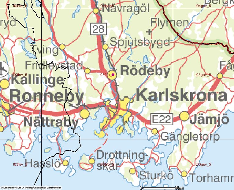 3:9 Karlskrona/Rödeby Karta som beskriver mätstationens placering (indikeras med röd stjärna) Förhärskande