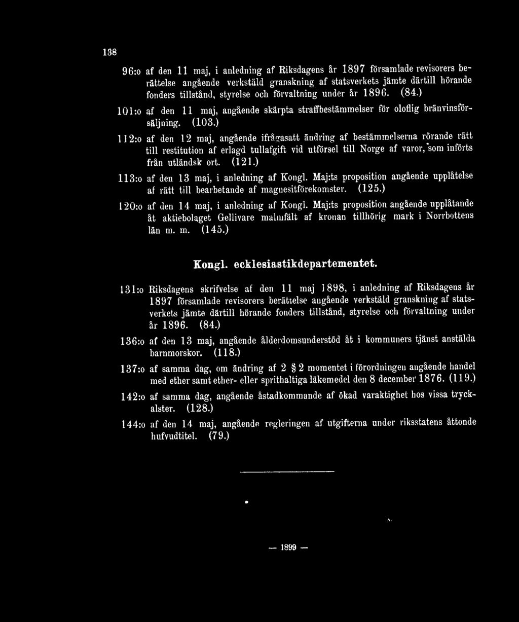 ) 11 2:o af den 12 maj, angående ifrågasatt ändring af bestämmelserna rörande rätt till restitution af erlagd tullafgift vid utförsel till Norge af varor, som införts från utländsk ort. (121.