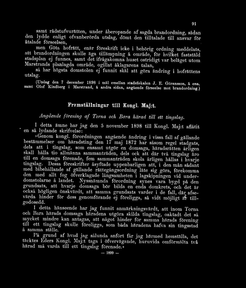planlagda område, ogillat åklagarens talan, så har högsta domstolen ej funnit skäl att göra ändring i hofrättens utslag. (Utslag deri 7 december 1898 i mål emellan stadsfiskalen J. E.