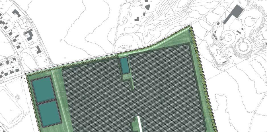 Föreslagen bebyggelse Planförslaget möjliggör växthusodling med tillhörande byggnader. Högst 15 hektar av fastighetens yta får bebyggas, Den tillåtna totalhöjden pendlar mellan 15 meter och 7 meter.