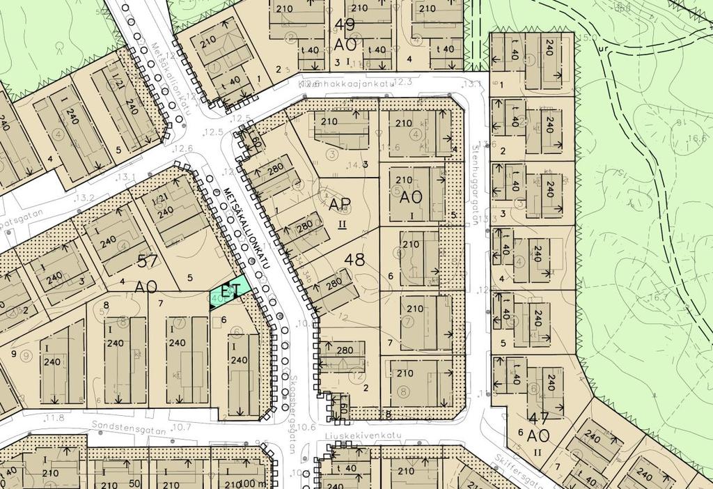 9 / 16 3.2.2. Detaljplanesituation För området gäller detaljplanen för Skogsberget, nummer 851, som vann laga kraft 15.8.2000. I detaljplanen är området reserverat som kvartersområde för småhus (AP).
