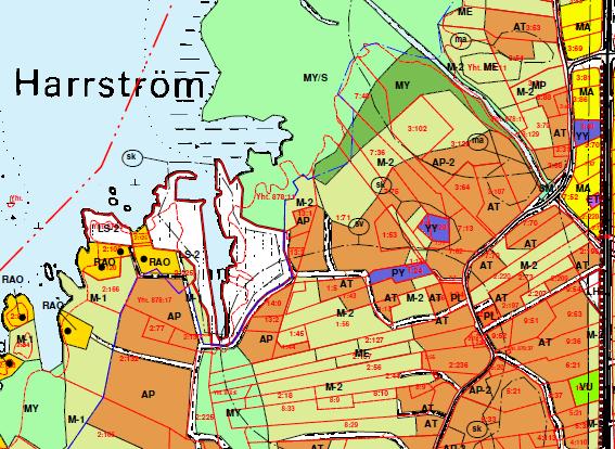 3.3.2 Generalplan Den ursprungliga delgeneralplanen för Harrström blev godkänd av kommunfullmäktige den 26.1.2005. Bild 9. Utdrag ur den nu rådande delgeneralplanen. 3.3.3 Detaljplan På planläggningsområdet finns inga godkända detaljplaner.