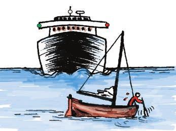 "Ett fartyg som är skyldigt att hålla undan för ett annat fartyg ska, så långt möjligt, i god tid vidta kraftig åtgärd för att hålla väl undan"» ur IS regel 8 & 16 «TRÅNGA FARLEDER Lämna plats för