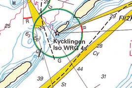 I nya sjökort är fyrljuset utmärkt med röd, grön eller gul färg.