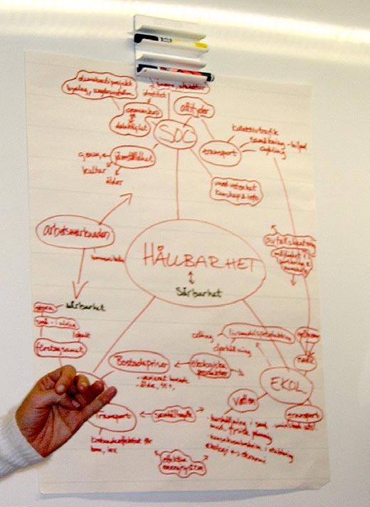 Figur 15 Ett exempel på lokal tolkning av begreppet uthållighet från workshop i Ulricehamn fullmäktige, byalag och fungerande samråd där frågor som val av plats för bostäder kan diskuteras är viktigt