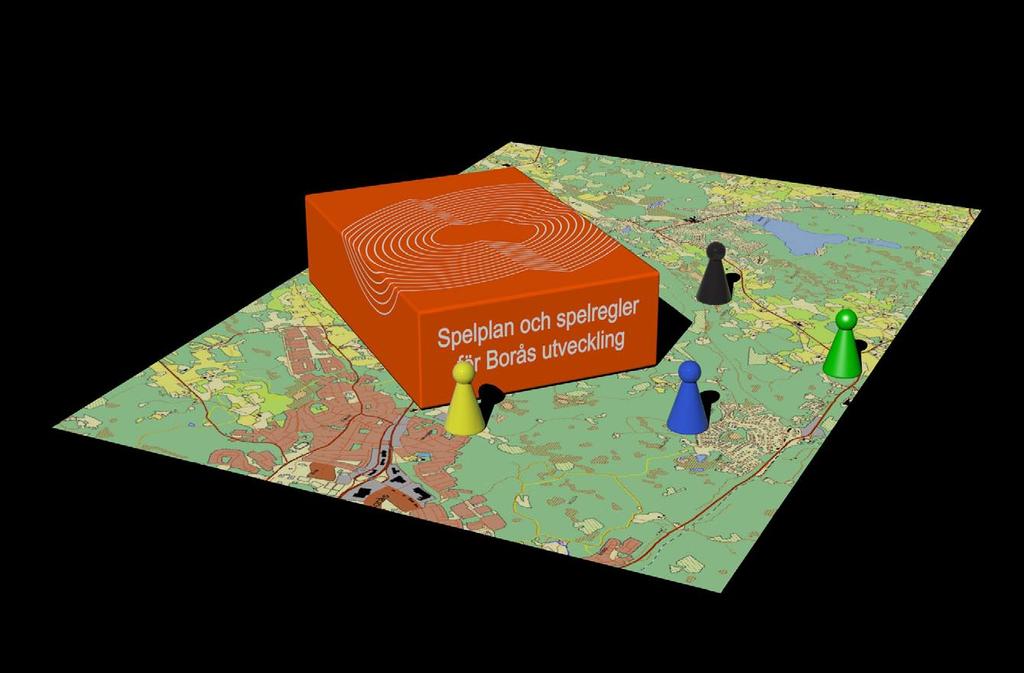 Figur 45 Samhällsplanering och stadsbyggande kan ses som ett spel med ständigt nya förutsättningar och aktörer (bild från Borås stad) också fler andra mindre tätorter och även byar som samspelar med