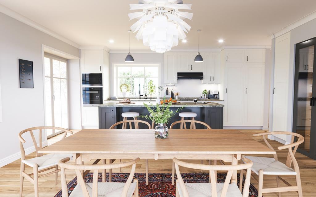 Inomhus Inne i huset ligger det genomgående ett enstavs trägolv och tillsammans med de platsbyggda inredningarna ger det ett gediget intryck.