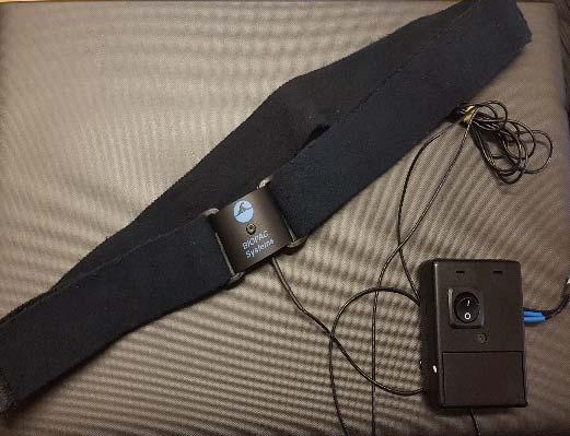 accelerometer inför 6MWT vid rollator med registreringsdator, B)