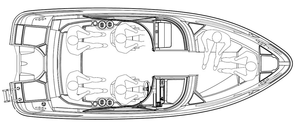 15 (46) Vattenlinje: - akterkanten - fören 140 mm från slaget uppåt 310 mm från slaget nedåt längs fören Måtten anger övre gränsen för antifoulingfärgen och inte båtens faktiska vattenlinje. 5.