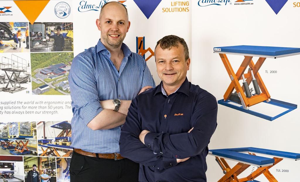 I bilden, från vänster: Søren Bæk Vennegaard och Tommy Ejstrup. EdmoLift etablerar sig i Danmark EdmoLifts produkter har funnits på den danska marknaden i över 40 år.