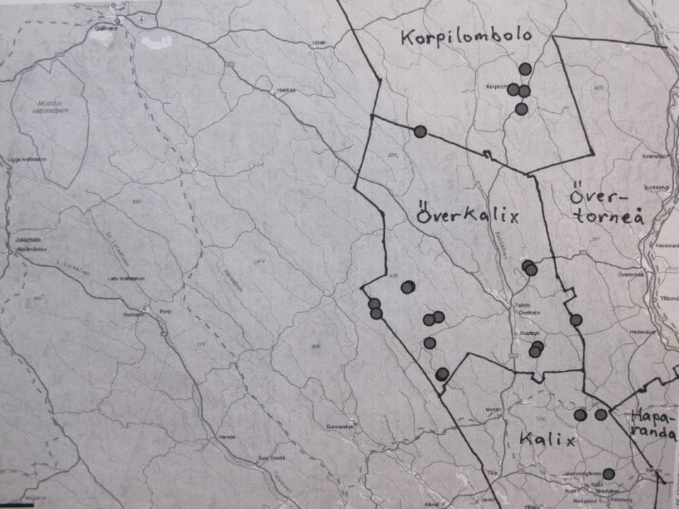 3 Ett annat sätt, förutom de försvenskade järv-namn, att bedöma hur långt den finska kulturen från Tornedalen sträckte sig västerut, är att i Kalix älvdal undersöka förekomsten av det finska ordet