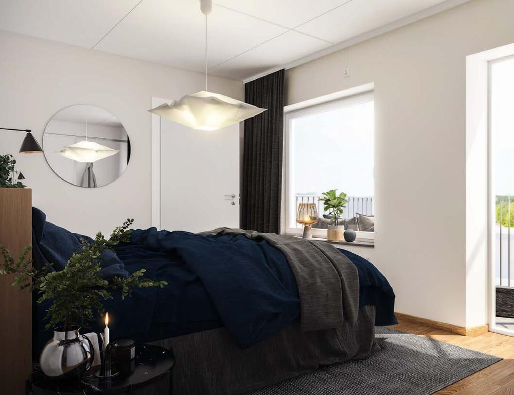 35 Sovrum Samtliga väggar är vitmålade i kulör NCS S 0502-Y. Andra kulörer på väggarna erbjuds som tillval. Prover på NSC-kulörer hittar du i vår Hembutik.