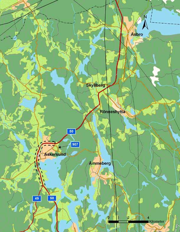 1.4 Geografisk avgränsning Förstudien behandlar ett område som omfattar sträckan Rude-Askersund i Askersunds kommun.