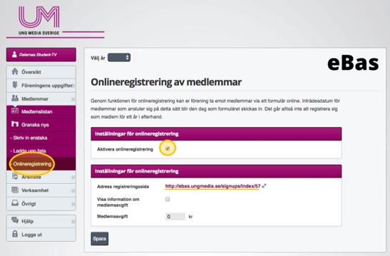1 Sprid länk för onlineregistrering En länk från Ung Medias medlemssystem ebas (ebas.ungmedia.se) kan spridas snabbt och enkelt via sociala medier. Att registrera sig via länken tar max en minut!