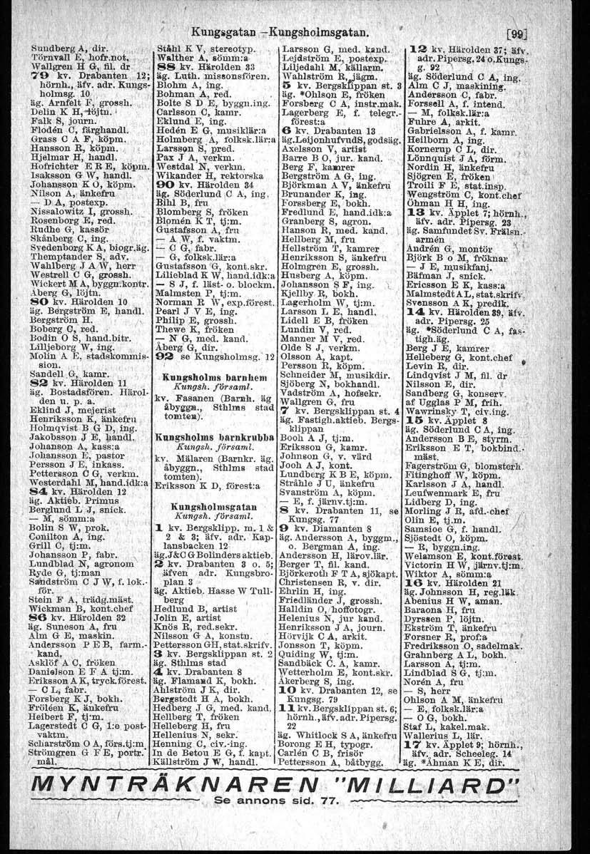 blin I I lkungligatadi71}?~gshqlmsgatad." [9~J, Sundberg,A, 'dir.,,;," if! Sbl41,K V, stereotyp..,larsson. G, med. 1;,&11d.". 12 kv,):l:äi'olden 31.:,.ii4" Törnvall ~~JlOfr.'~Ot"1';4' Walther A, sömm.