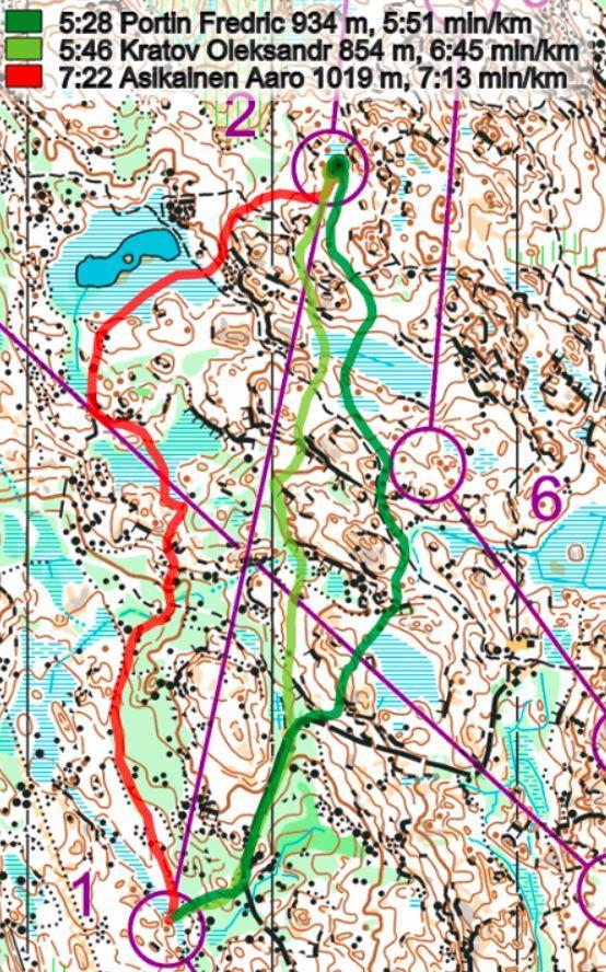 Observationer från FM-medel 2016. H21 1-2. Högersväng och att utnyttja stigarna samt de flackare partierna snabbast, även om detta avviker en del från strecket.