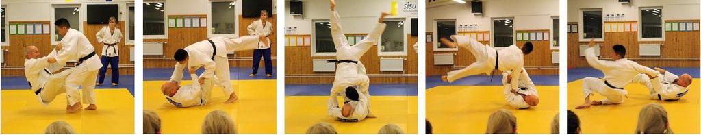 Micael Ringberg (Tori) och Alex Ngo (Uke) utför ett judokast, Tomoe nage.
