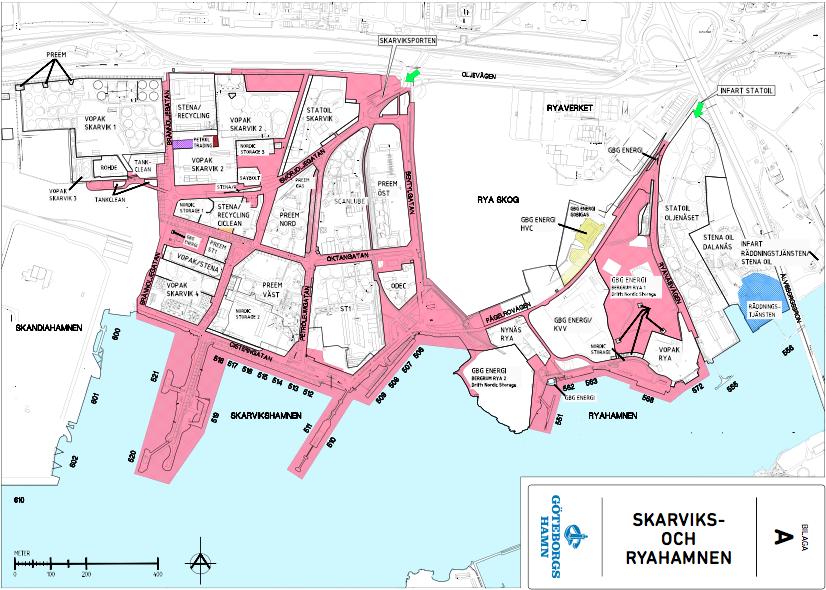 Figur 1. Karta över Ryahamnen och Skarvikshamnen (Göteborgs hamn, b.) 2.4 Fartygsanmälan Fartyg skall anmäla sin ankomst senast 24 timmar innan fartyget anländer till Göteborgs Hamn.