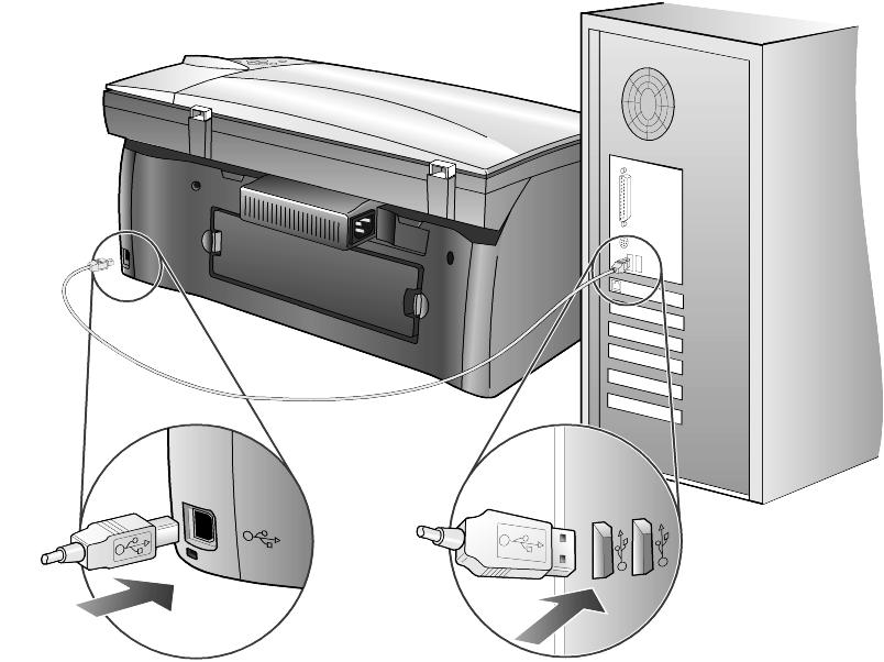 ansluta till USB-porten på datorn ansluta hp psc till flera datorer Du kan ansluta flera datorer till HP PSC genom att använda en strömförsörjd hubb.