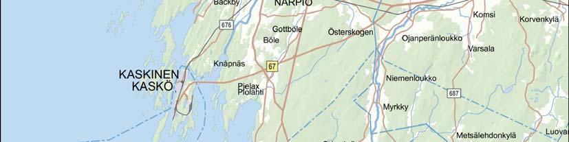 Elledningen kommer att omfatta en längd på ca 11-17 km beroende på alternativ. Figur 1. Den planerade vindkraftsparken (projektområde) i Nämpnäs by, Närpes stad.