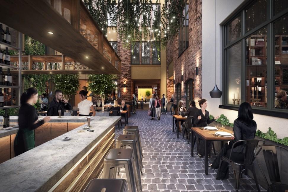 förbindelse till saluhallen. I våningarna uppåt iordningsställs kontorslokaler i modern standard.