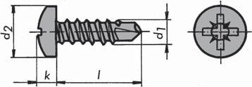 Gängpressande krysskruv med rundat huvud RXB - med borrspets. Pozidriv (Z) Kapitel E - Gängpressande- och Borrande skruv Gänga d1 mm ST3,5 ST4,2 ST4,8 Gänga nr.