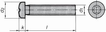 Sextandshålskruv med rundat huvud MRT ISO 14583 ( DIN 7985) - Torx Kapitel F - Sextandhåls-, Kryss- och Spårskruv Gänga d1 M2,5 M3 M4 M5 M6 M8 Gängstigning mm 0,45 0,5 0,7 0,8 1 1,25 Huvuddiameter d2