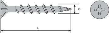 Spånskiveskruv - vaxad För montering i träregel eller stålregel max 0,5 mm Kapitel G - Träskruv - Byggskruv Gänga D 4,2 Huvuddiameter dk mm 7,1-7,5 Huvudhöjd k mm 3 Bits nr.