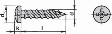 Kapitel G - Träskruv - Byggskruv Gipsskiveskruv för hårdgips Försänkt huvud med krysspår - Phillips (H) För hårda gipsskivor i stålregel max 0,7 mm Gänga d 3,9 4,2 Huvuddiameter dk mm 6,2 6,5 Bits nr.