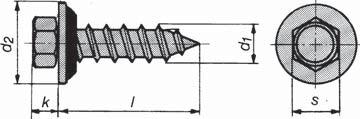 Kapitel G - Träskruv - Byggskruv Byggplåtskruv med sexkantshuvud BTL typ A - med lös tätningsbricka För montering av plåt mot träreglar Diameter d1 mm 6,5 Beteckning nr.