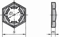 Kapitel I - Mutter Muttersäkring Palmutter DIN 7967 Gänga d1 M4 M6 M8 M10 M12 M14 M16 Gängstigning mm 0,7 1 1,25 1,5 1,75 2 2 Nyckelvidd s mm 7 10 13 17 19 22 24 Höjd m mm 2,5 3 3,5 4 4,5 5 5 Gänga
