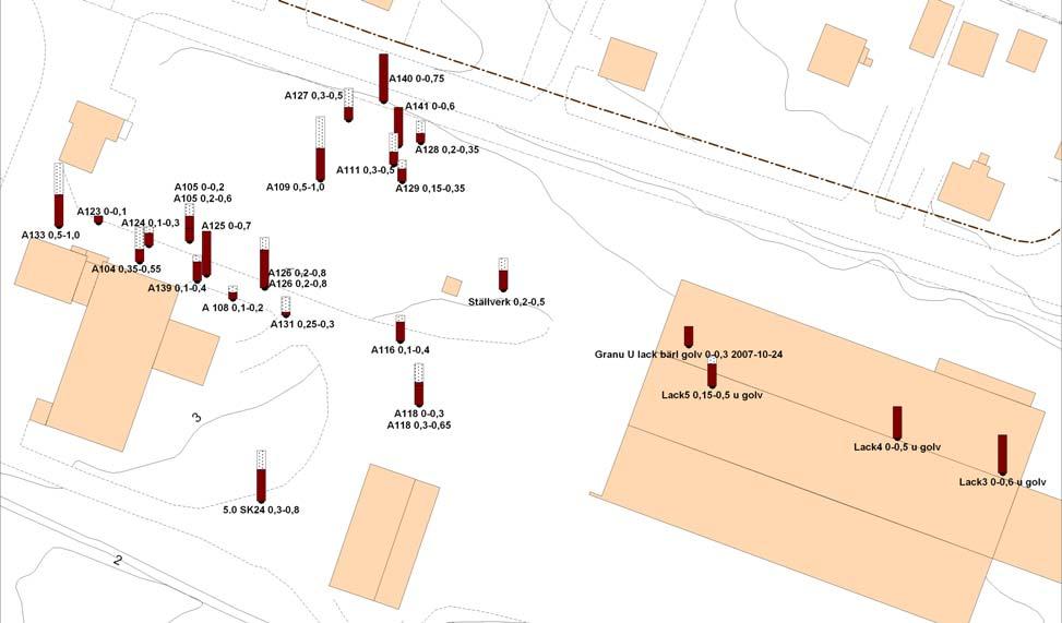 GV-18 GV-19 GV-20 Figur 5.2 Sammanställning av borrpunkter med konstaterad eller sannolik slaggsand fram till och med 2009.