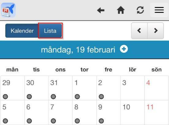 2 Lista Ett alternativt visningssätt är att visa dagar med