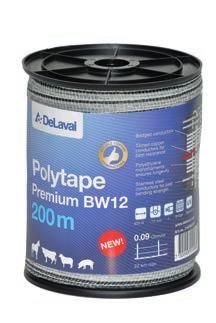 017,-) 1500 N 3,5mm 4 UV-stabil 0,15 Ohm/m DeLaval polyrep BW6 Har mycket god ledningsförmåga och passar perfekt för medellånga stängsel. Svart/vit.