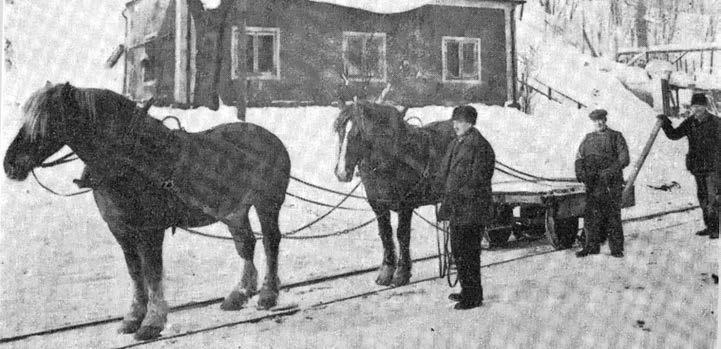 Hästdragna järnvägsvagnar. Bilden visar ett "tågsätt" vid Finspong - Lotorps och Norrköping - Fiskeby hästbanor. Foto: Sveriges Järnvägsmuseum.
