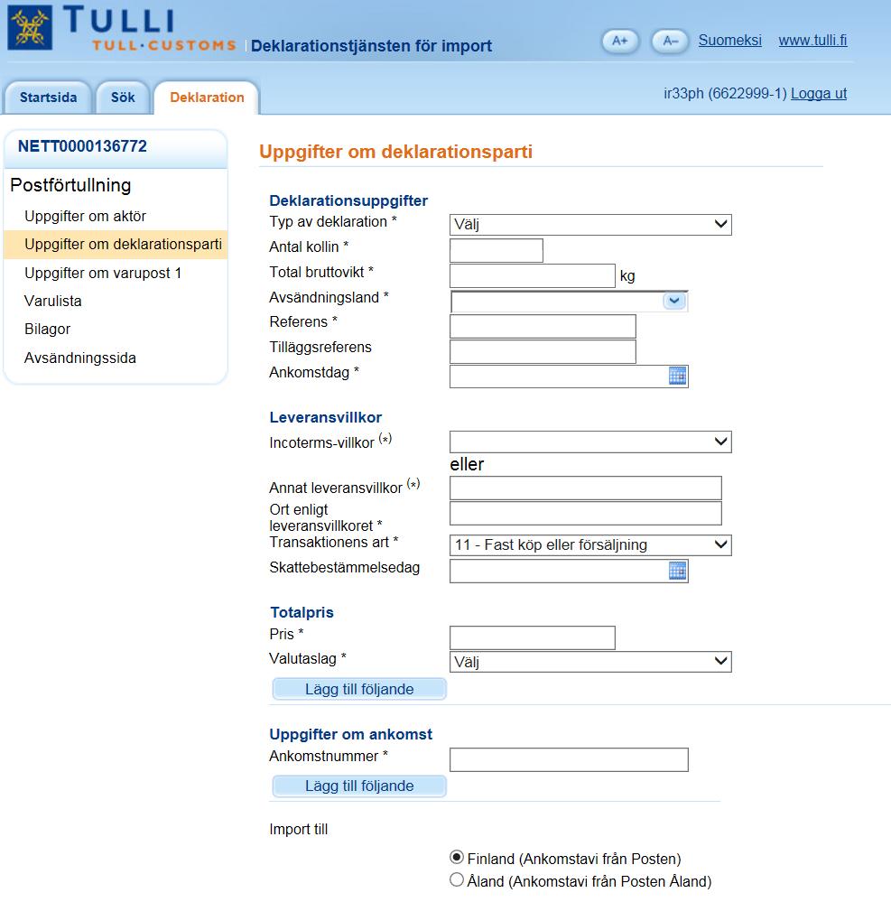 Uppgifter om