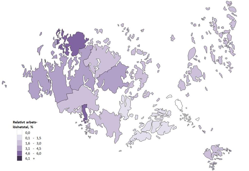 Tabell 6: Det relativa arbetslöshetstalet efter kommun, procent Figur