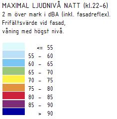 Grön och blå färg i utbredningskartorna anger ljudnivåer under 70 dba.  4.