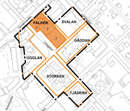 KVARTERET FALKEN Kv Falken 1. Rådhuset med trädgård och annexbyggnad. Miljö Rådhuset är uppfört i 2 våningar samt vind, arkivbyggnaden i 1 våning samt vind.
