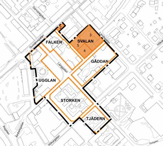 Skyddad eller klassificerad bebyggelse Grupp 1a: Byggnadsminnen, byggnadsminnesmärken, kyrkor. Kv. Svalan 2. Teaterladan. Grupp 3: Kulturhistoriskt värde. Av betydelse för miljön. Kv. Svalan 3.