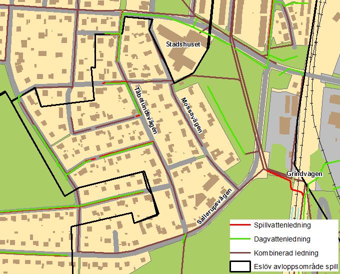 Åtgärdsplan för Eslövs avloppsledningsnät 35 Vid Grindvägen finns det anslutning för dagvatten.
