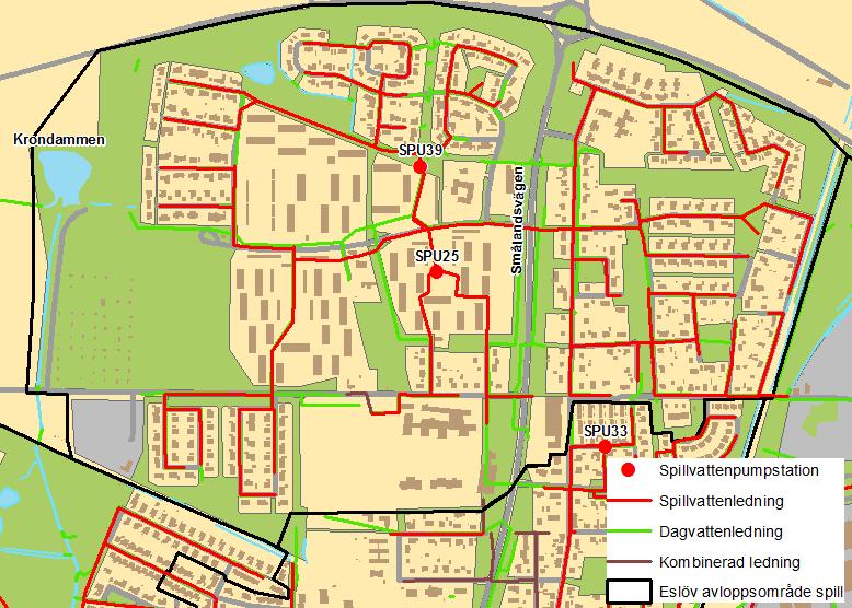 Åtgärdsplan för Eslövs avloppsledningsnät 41 5.4.2 Förslag till utredningar och åtgärder Bygg bort återstående kombinerade ledningar i Eslöv med anslutning till pumpstation Slåtterängen.