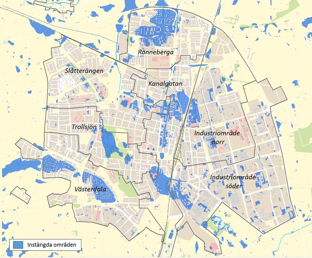 Åtgärdsplan för Eslövs avloppsledningsnät 90 Bilaga 3 - Instängda områden i Eslöv Med hjälp av en GIS-analys av höjdförhållandena i Eslöv har instängda