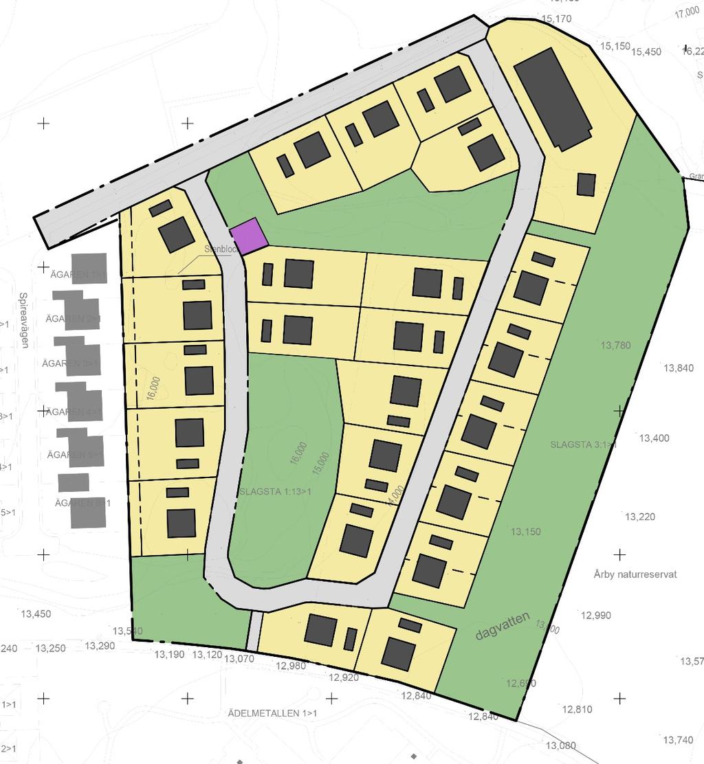 Eskilstuna kommun 12 (22) Illustrationsplan som visar ett exempel på hur område 2 kan utformas med friliggande villatomter.