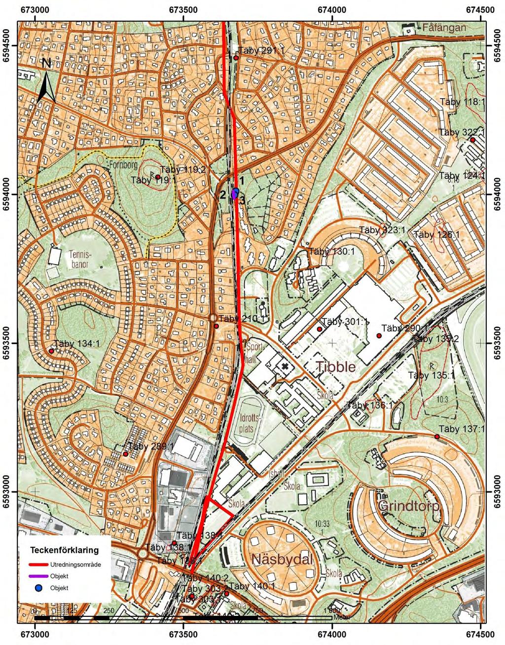 Figur 4. De objekt som noterades under utredningen på södra delen av sträckan Roslags Näsby Visinge.
